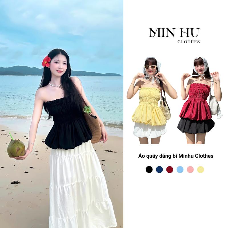 Áo Quây Dáng Bí Minhu Clothes, Áo Bí Cúp Ngực Chất Gió Sần Dáng Bồng Mềm Mại