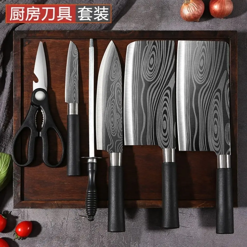 Stainless Steel Meatslicing Machete Knife Set - Kitchen Knife Block