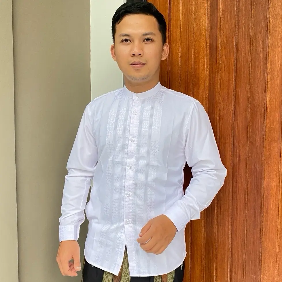 HM - Kemeja Koko lebaran Songket - atasan pria Casual style  Basic Muslim elegan mewah  Keren motif songket timbul lengan Panjang Baju Dewasa Formal Katun Kerah Nyaman Slimfit Manset Simple