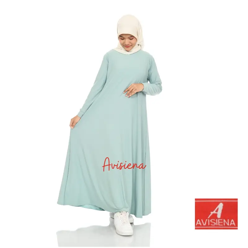 Avisiena - Gamis Polos Anak jersey  Inner anak lengan panjang dalaman gamis anak remaja tanggung Hitam putih Basic Dress Muslim Nyaman Sekolah White 3