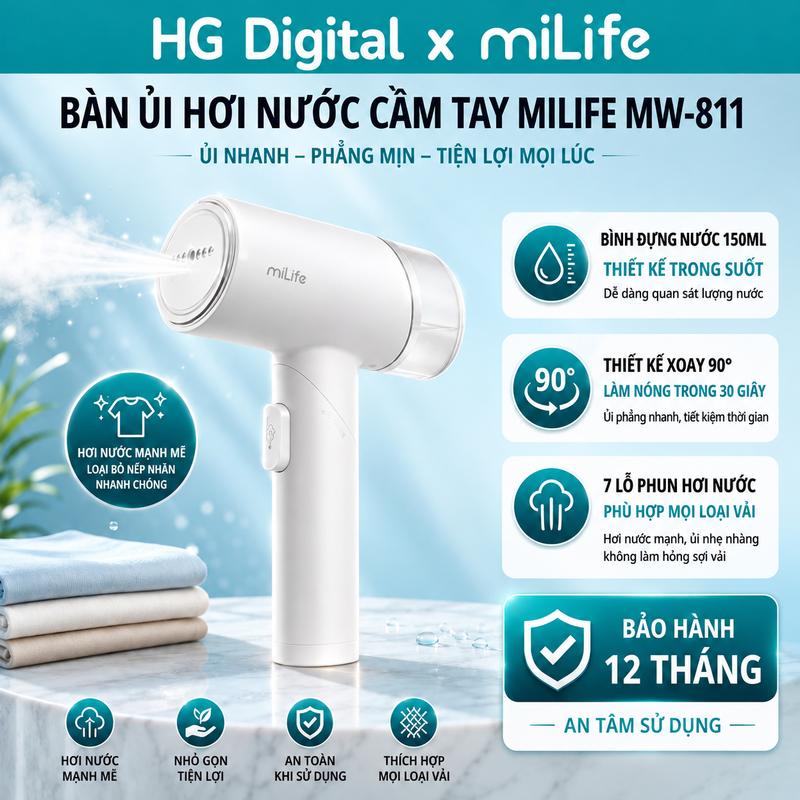 Bàn là hơi nước cầm tay miLife MW-811 công suất 1200W gấp gọn