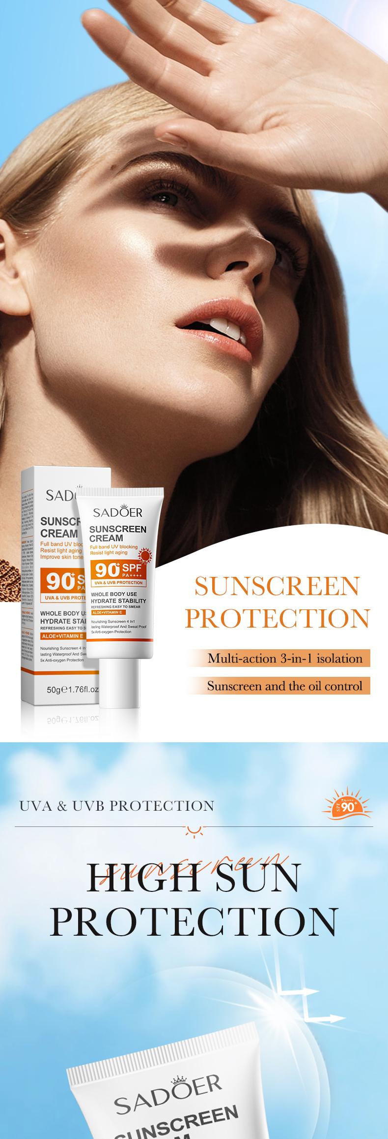 Product Introduction of SPF90 Full Band UV Blocking Resist Light-aging  Cream sunscreen Facial Nourishing Lasting Waterproof Sweatproof Skin Repair  Comfort Skincare PA++++ 1