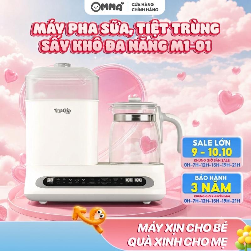 [TIỆT TRÙNG 99,99% - ĐA NĂNG - TIỆN LỢI] Máy đun nước hâm sữa và tiệt trùng hơi nước sấy khô M1-01 TOPGIAKIDS đun sôi, khử clo, chuẩn nhiệt độ cài đặt, 14 chức năng cho bé (TẶNG LỒNG HÂM, KẸP GẮP)., BH 3 Năm, Lỗi 1 Đổi 1 Trong 30 Ngày