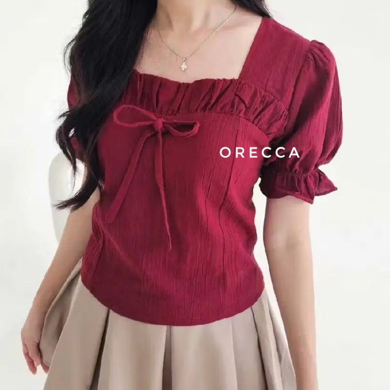 Aeri Top Atasan Tangan Pendek Pita Wanita Orecca 0