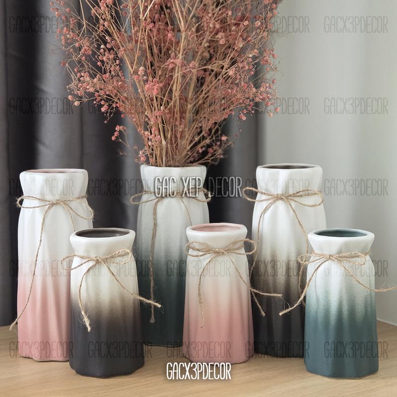 Lọ hoa gốm sứ men mát dáng ống kim cương Bát Tràng Decor Phòng