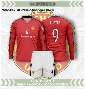 Jersey Red Devils Tangan Panjang Home 2025/2026 dengan Gratis Ganti Nama Nomor