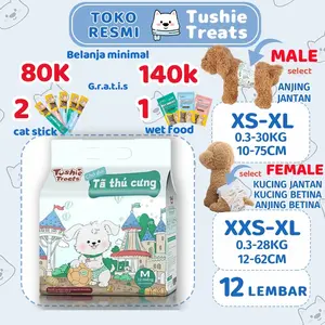 Tushie Treats popok hewan peliharaan untuk kucing dan anjing, bernapas dan menyerap, kemasan isi 12 pcs
