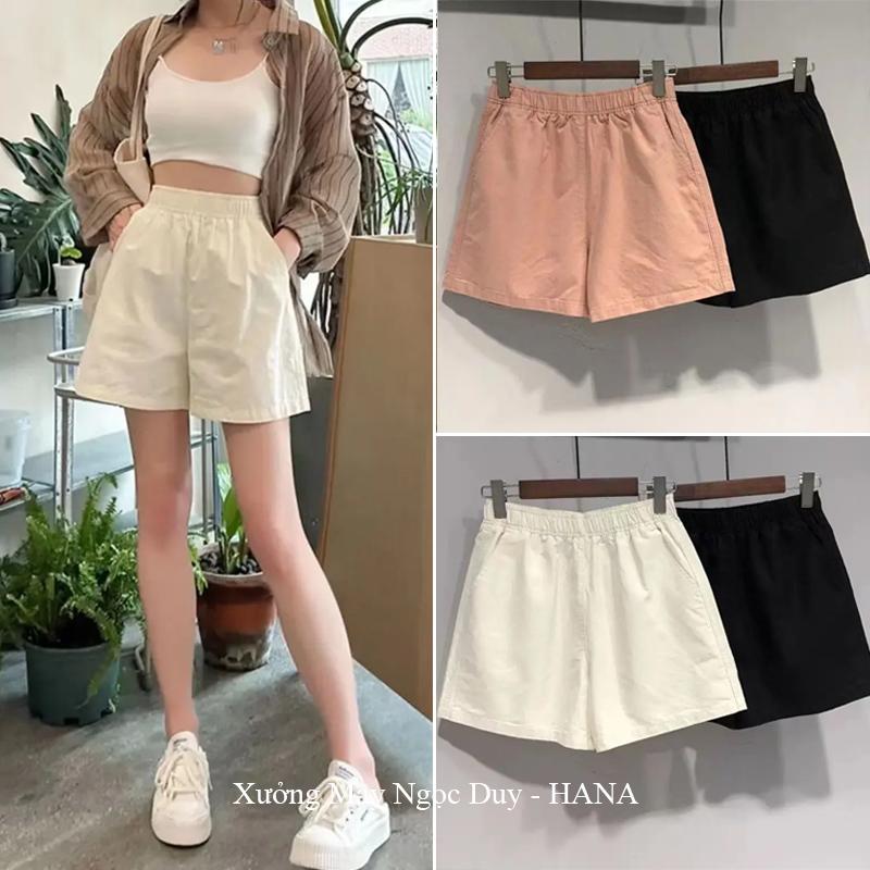 (Combo 2 Quần + Lẻ) Quần short Kaki nữ cạp chun lưng cao co giãn có túi màu Đen Kem Trắng dáng quần đùi kaki lưng thun nữ mùa hè đi biển ở nhà ngủ chơi thể thao