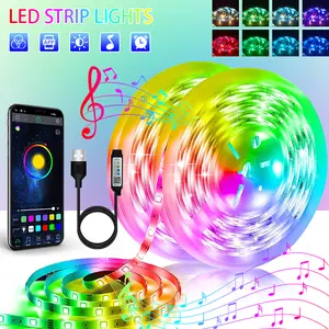 Lampu LED untuk Kamar Tidur 5050 RGB Strip Musik Sinkronisasi Warna Berubah Dengan Remote dan Kontrol Aplikasi Strip Kamar Rumah TV Dekorasi Pesta