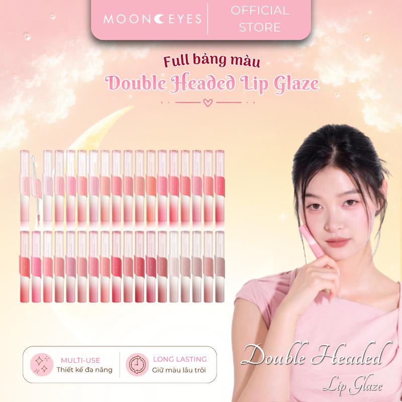 [KOL/KOC] Trọn Bộ Son Bóng Moon Eyes 2 Đầu, Son Kem Velvet Kèm Đầu Bóng, Đa Dạng Màu Sắc, Moon Eyes Double Headed Lip Glaze