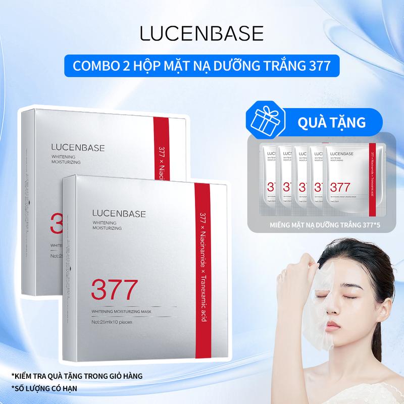   MUA 1 HỘP TẶNG 1 HỘP + TẶNG 5 MIẾNG 2 Hộp Mặt Nạ Giấy 377 LUCENBASE Dưỡng Ẩm Trắng Da Sáng Da Mịn Da 10 Miếng Hộp 