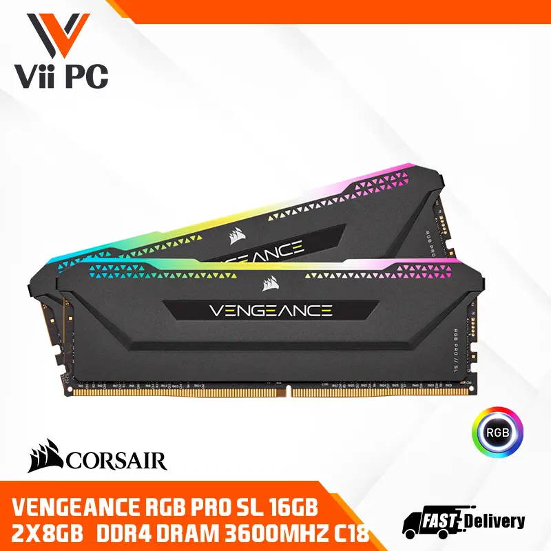 CORSAIR VENGEANCE RGB PRO SL 16GB (2x8GB) DDR4 DRAM 3600MHz C18 Memory Kit – Black