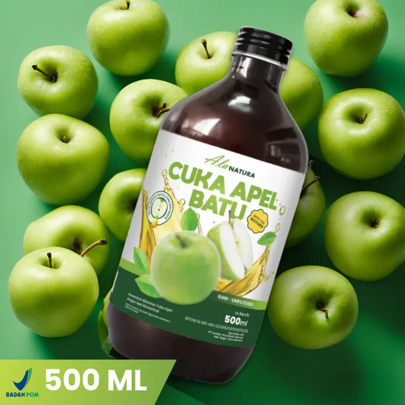 3 Botol Cuka Apel Batu Hijau/ Apple Vinegar With Mother Ala Natura 500ml 6