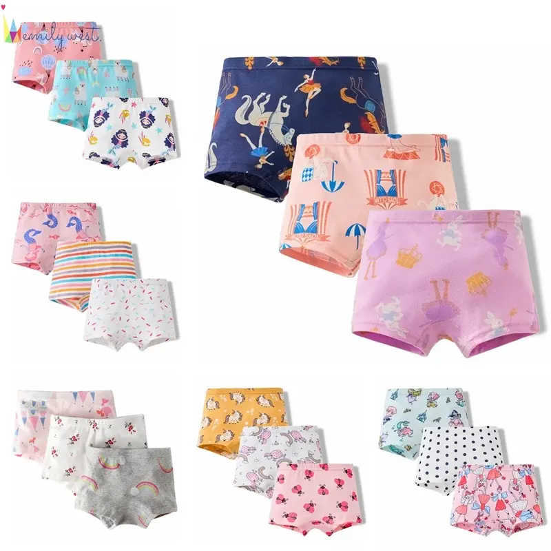 3 pieces Cute cartoon Mermaid Princess Ballet girl unicorn Ladybug design Girl's Toddler & Kids Underwear 100% Cotton Soft Panties Baby Panties Kids Briefs