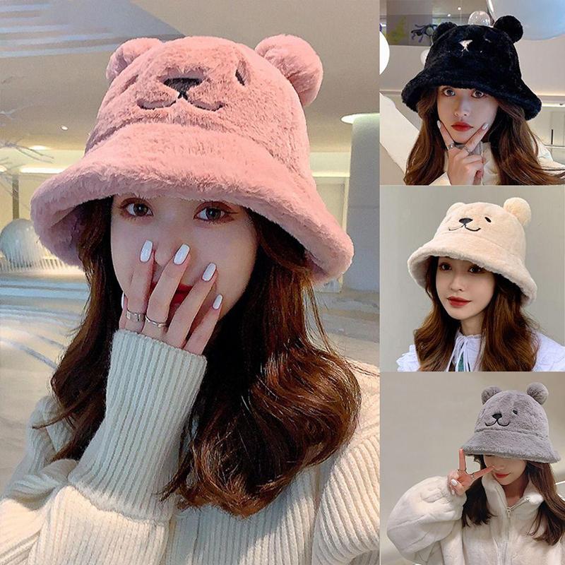 Mũ Ngư Dân, Dành Cho Nữ, Mùa Thu Và Mùa Đông Tai gấu Lông vũ Mềm mại, ấm áp và mềm mại. Mũ Chậu, Dày. Mũ Nữ, Thời Trang, Lông Thú, Phong Cách Thu Đông