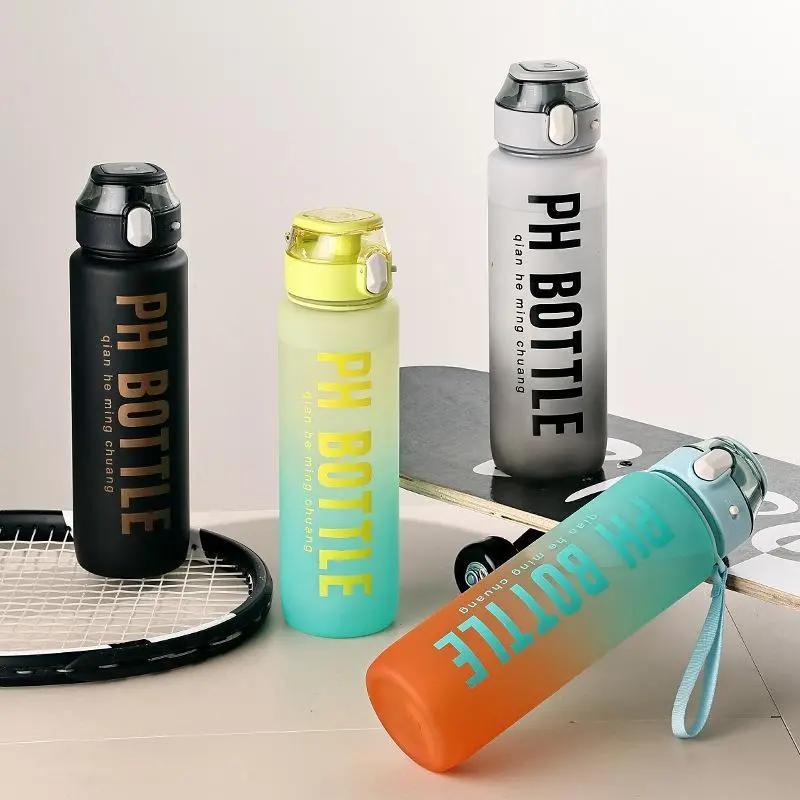 1000ml Gradient thể thao chai nước leakproof tái sử dụng di động uống Jug với rơm cho đi bộ đường dài cắm trại du lịch