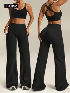 Conjunto de ropa deportiva cómoda para mujer de 2 piezas, camiseta sin mangas y pantalones de pierna recta, ideal para correr al aire libre y yoga