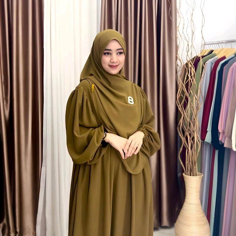 MDN - Set Syar'i Pashmina Oval Gamis Wanita Bahan Crinkle/oversize Airflow Muslim Dress Jilbab Syar'i Polos Syari jumbo 1