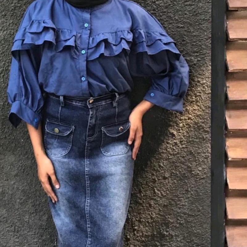 NFK-Rok Jeans Highwais Belah Depan Saku Depan Terbaru Korean Style Panjang 5