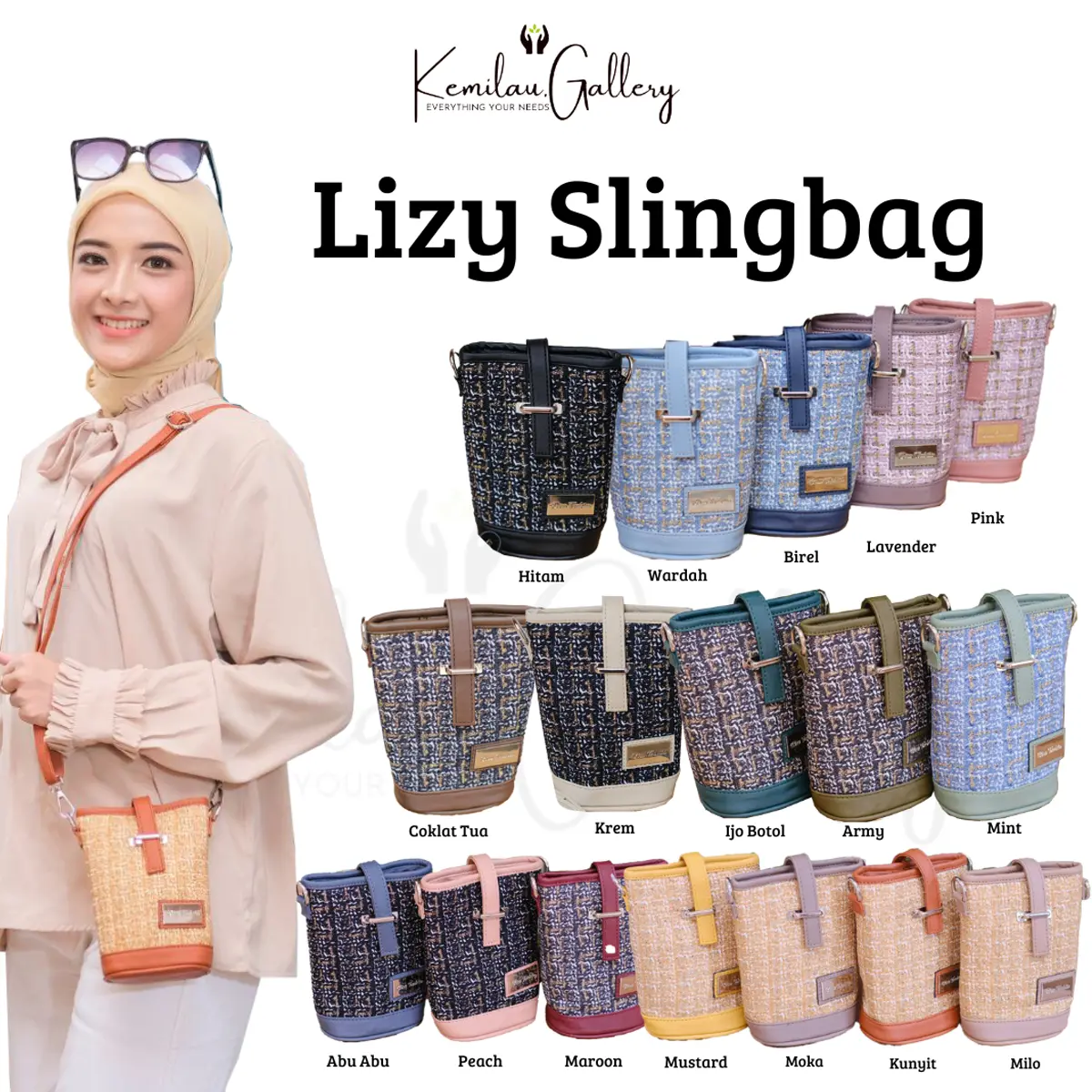 Biru Tsabita LIZY BAG Tas Wanita Slingbag Mini Lucu Imut Bahan Syntetic Leather dan Rajut Selempang
