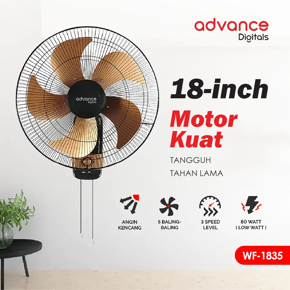 Kipas Angin dinding Advance WF-1835 18 inci baling 5 stainless kipas angin Tornado fan Swing / kipas dinding tornado 18 inch / kipas besi kipas