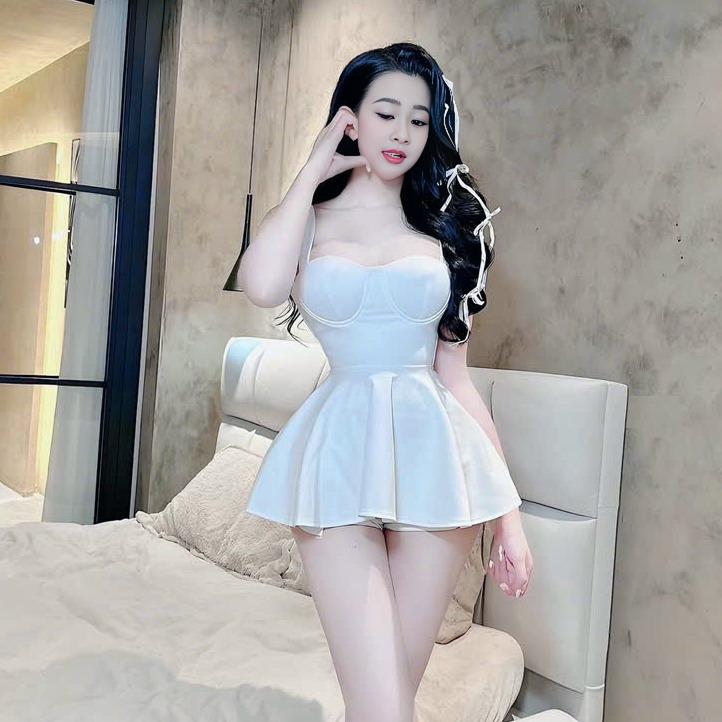 Set bộ cotton xòe co giãn che được bụng hai dây Màu Đen Đỏ Trắng. Đủ size Xs/S/M/L/XL váy dáng xoè ngắn