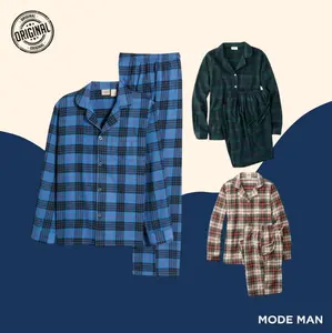 LL Bean Men's Scotch Plaid Flannel Pajamas – Piyama Pria Katun Flanel, Piyama Hangat & Nyaman, Set Atasan Celana Kotak – 100% Original