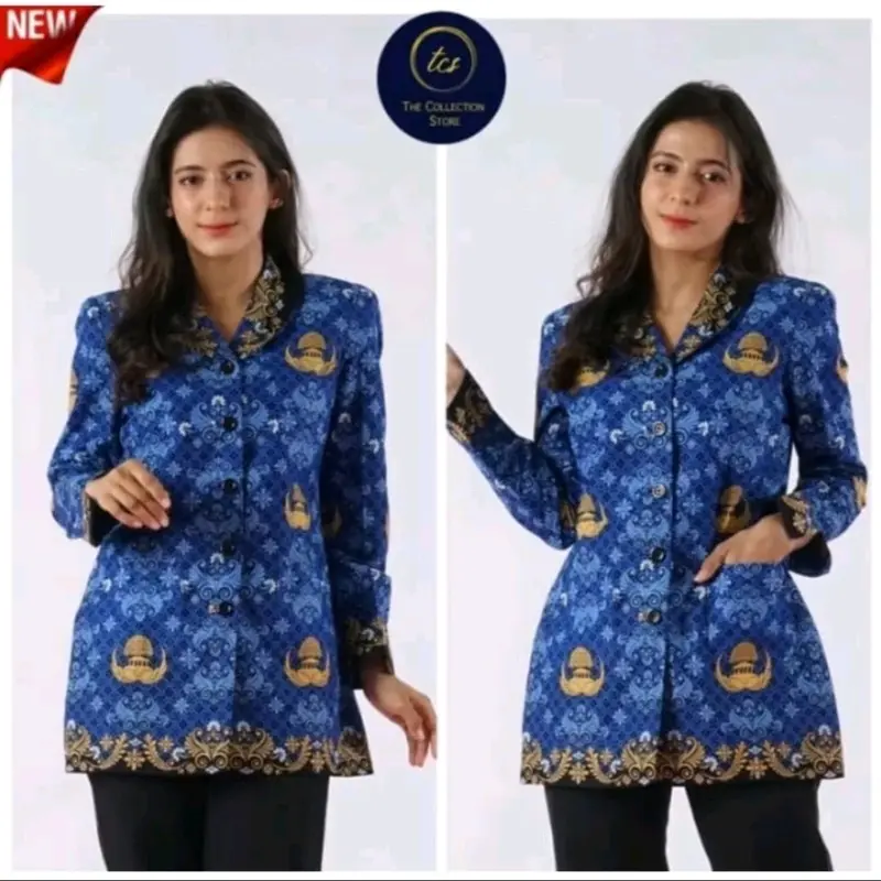 Seragam Korpri Terbaru 2023 Pria dan Wanita Lapis Furing Kerah Hitam Katun 40s Atasan Batik Baju Panjang Motif 4
