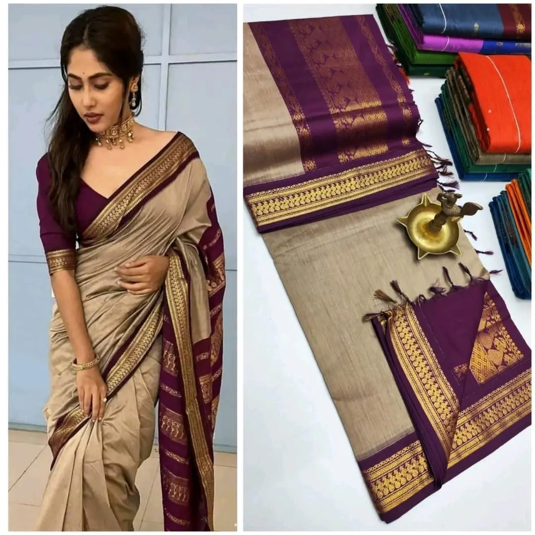 KALYANI COTTON SAREE (KY400) WITH BLOUSE CONTRAST BLOUSE