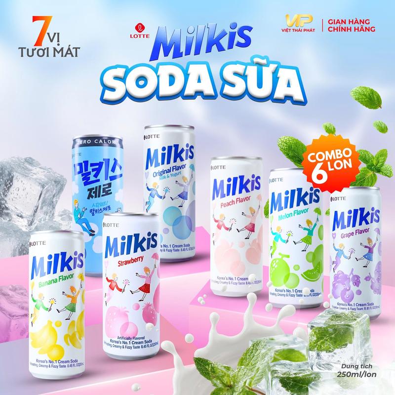 [Combo 6 Lon] Nước Soda Sữa Milkis | Việt Thái Phát - Thương Hiệu Lotte Hàn Quốc (250ml/lon)