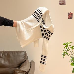 Women's Colorblock Striped Knit Long Sleeve T-Shirt, Casual Fall Top, Half-Open Neck Design, High-Quality Inner Layer 8697# Knitwear Womenswear Vneck Fitted