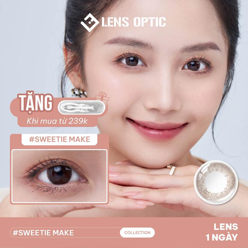   Combo 2 cặp  Lens 1 ngày SEED Eye Coffret 1Day UV Sweetie Make 14.2mm lens SEED màu nâu hồng tự nhiên kính áp tròng chống UV - Lens Optic 