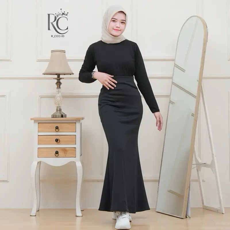 Rok Mermaid Maxi Scuba Premium//Rok Wanita Elegan | Rok Span Slimfit High Waist untuk Kerja Santai Pesta Bawahan Dewasa Panjang 2