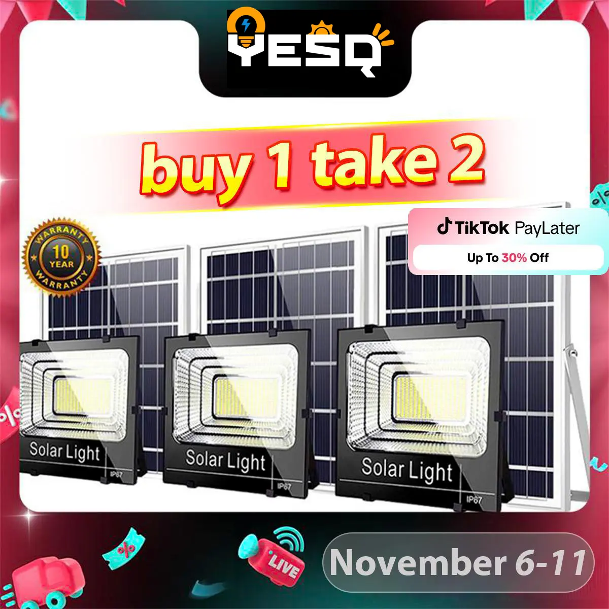 [BUY 1 TAKE 2] 150W Solar light Solar ip67 cost-effective waterproof light outdoor LED light 150W 100W 50W solar floodlight value special offer limited price buy more get more solar floodlight power outage can also be used