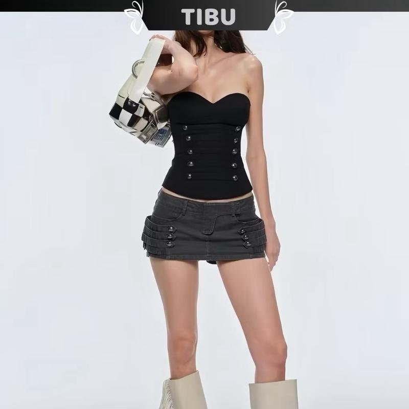 TIBU - Áo Quây Cúp Ngực Nữ Kiểu Phối Nút NAPOLEON Sang Chảnh Đi Chơi Dạo Phố Cột Nơ Lưng A809