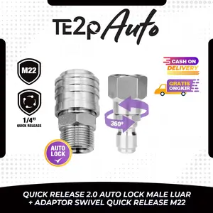 Te2p Auto Adaptor Nepel Swivel Anti Kusut M22 Female Ke M22 Male Set 2 Pcs Self Lock Konektor Sambungan Mesin Ke Selang Selang Gun M22 Adapter Penyambung Selang Quick Release Mesin Jet Cleaner High Pressure Washer Steam Cuci Mobil Car Kendaraan Motor QRJ