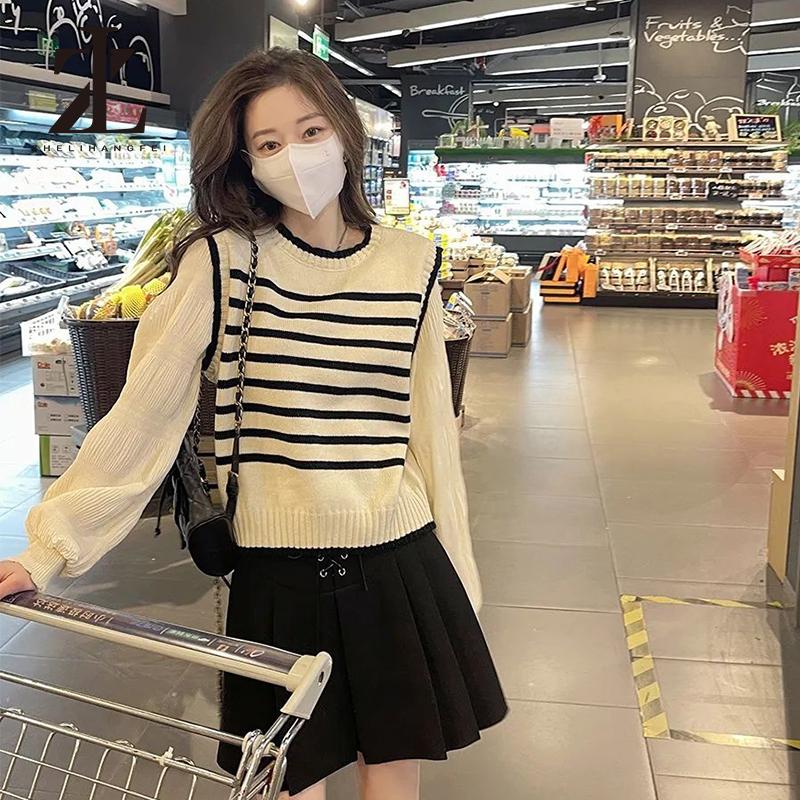 Áo sweater Dệt Kim Kẻ Sọc Kiểu Pháp Thời Trang Mùa Thu Cho Nữ