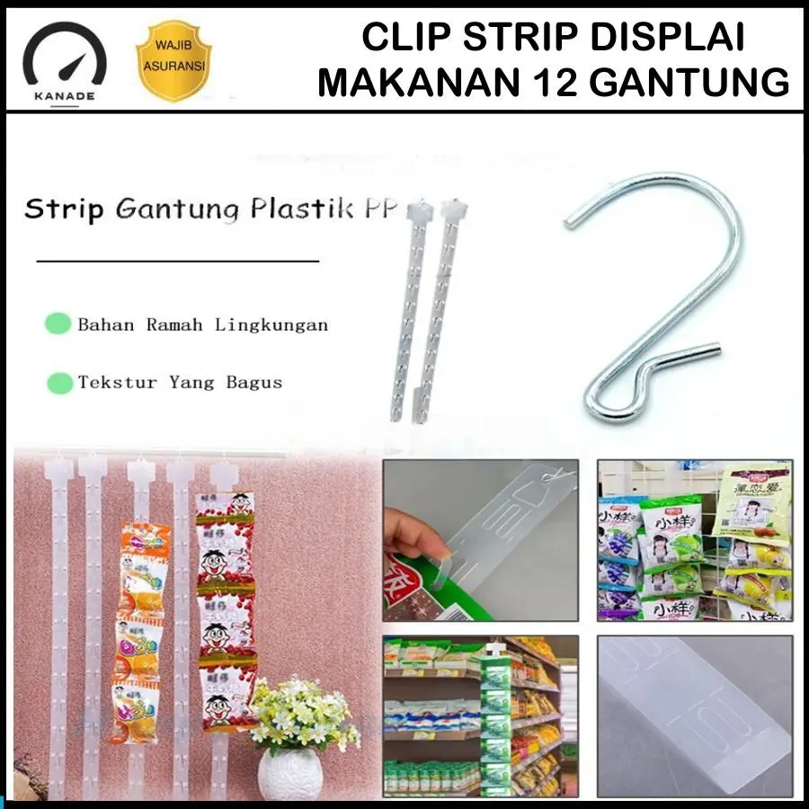 Clip Strip Display Makanan Strip Klip Produk Supermarket Snack Hanging Strip 12 Gantung