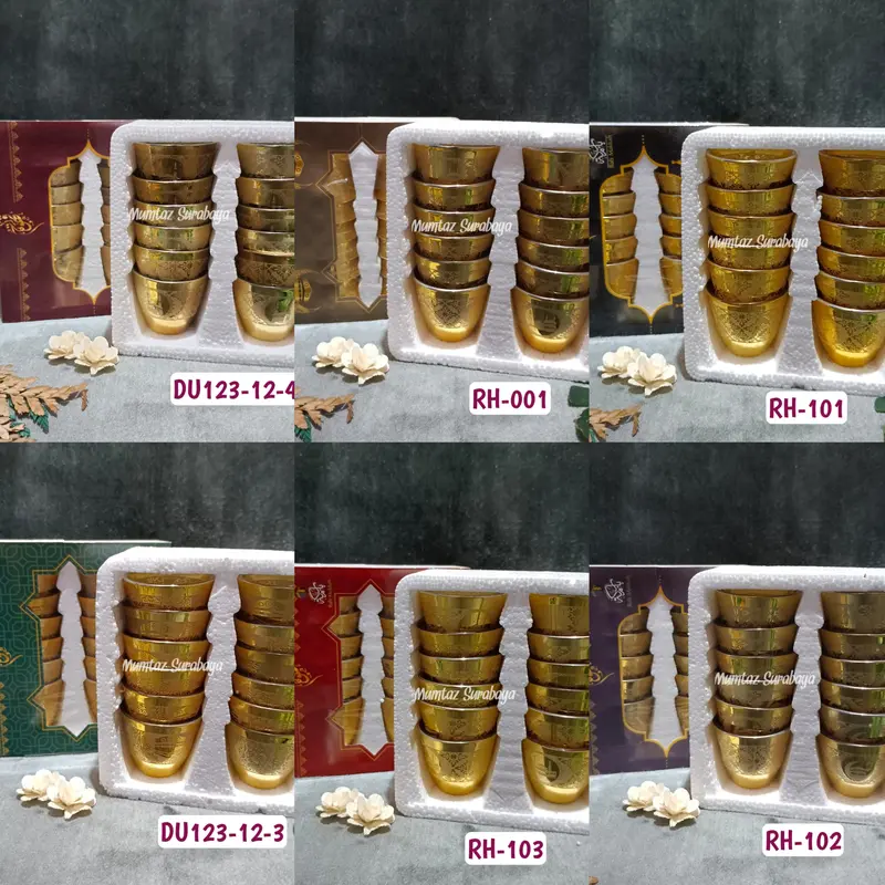 Gelas Air Zamzam GOLD Kaca Set 12 pcs Cucing Kabah Cucing Motif Gelas Cucing Air Zam Zam Gelas Gold Cucing Gold 0