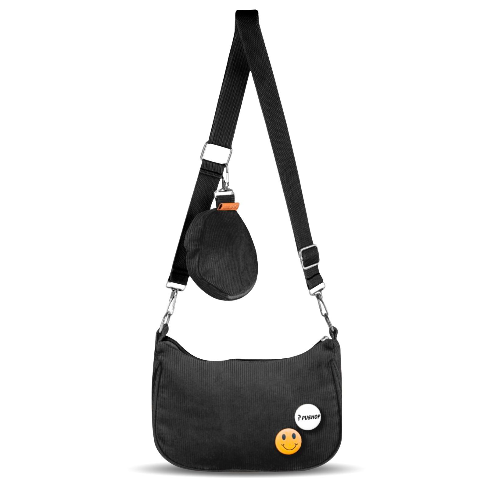 PUSHOP PAKET KOMBO HEMAT Tas Selempang Pria Wanita - Beli 1 Dapat 2 Tas selempang Slingbag Casual Paket Canvas Corduroy Hitam PUSHOP PAKET KOMBO HEMAT Tas Selempang Pria Wanita - Beli 1 Dapat 2 Tas selempang Slingbag Casual Paket Canvas Corduroy Hitam