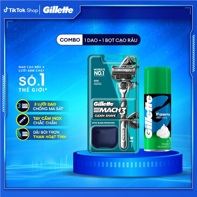 Mua 1 tặng 1 Dao Cạo Nam GILLETTE Mach3 Clean Shave Tặng Bọt Cạo Râu GILLETTE Chai 175G hương ngẫu nhiên