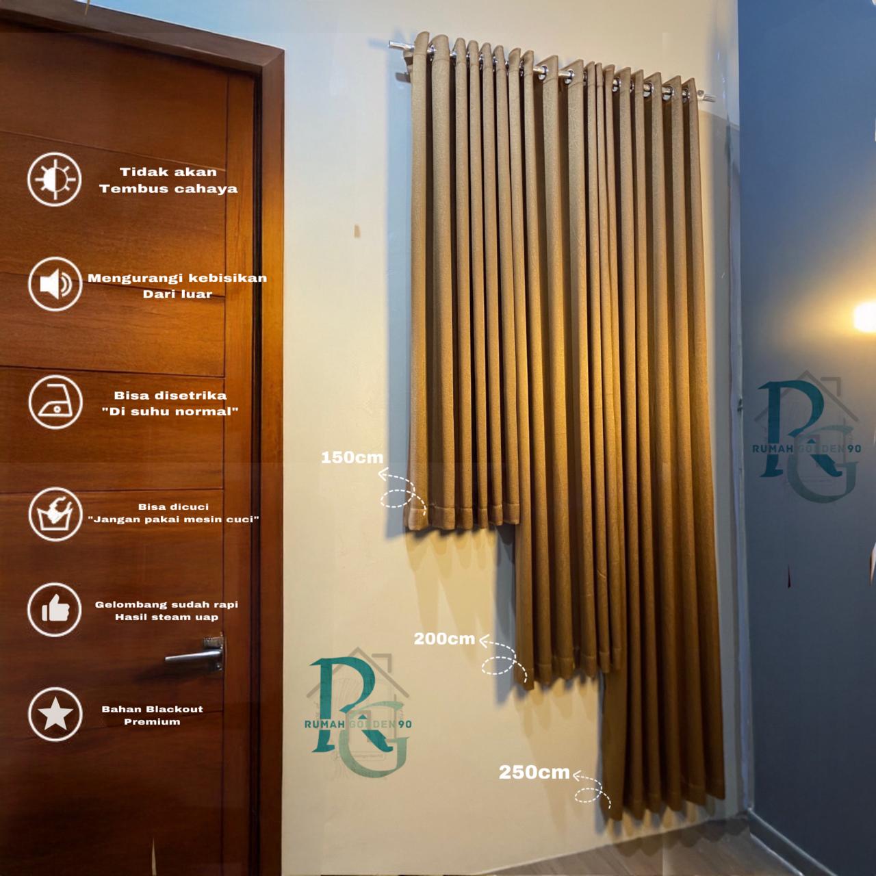 Gorden Jendela Dan Pintu Kamar Aesthetic Gordeng Penyekat Ruang Tamu Minimalis Polos Bahan Blackout Tebal Serat Embos sudah terdapat Tali