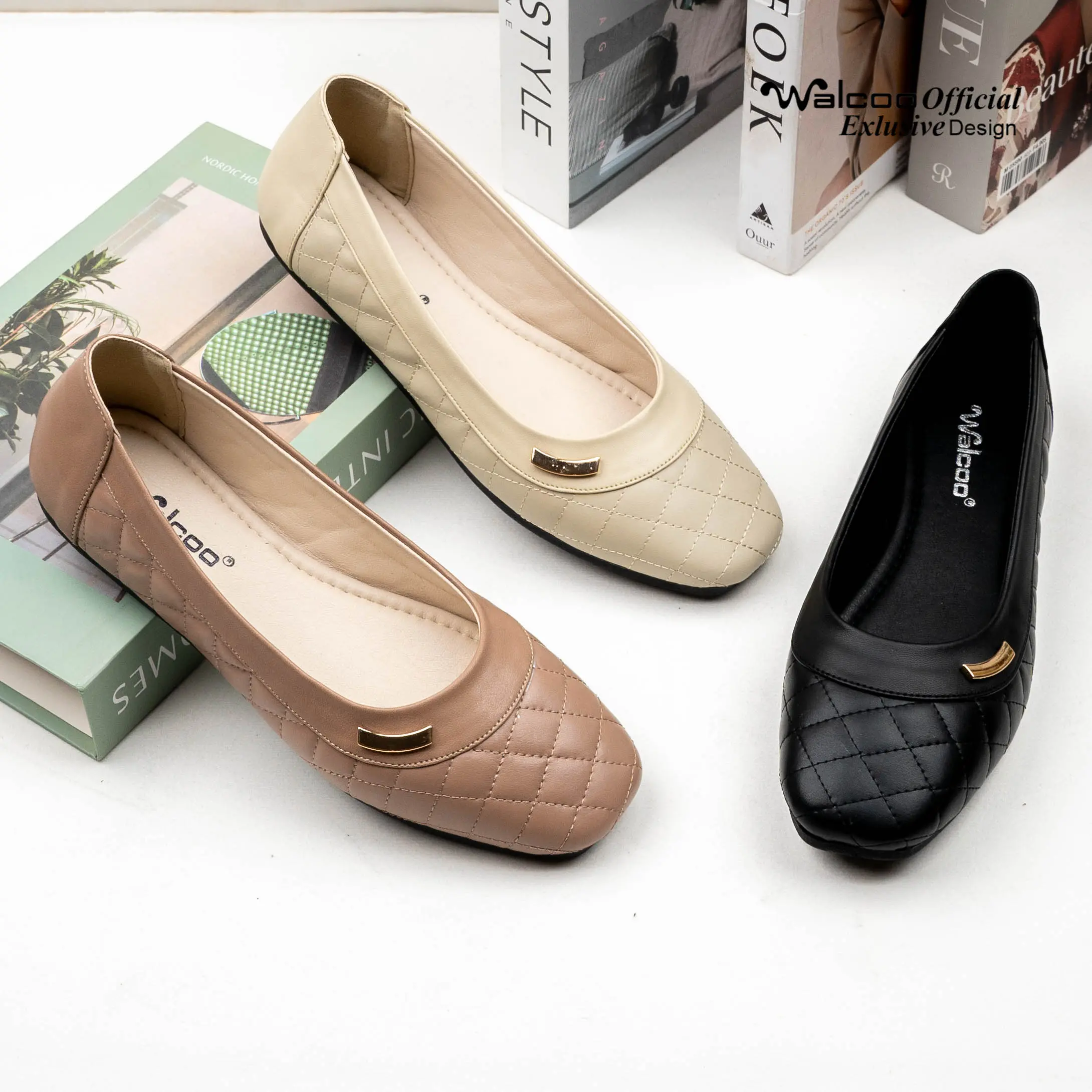WALCOO Fleur Sepatu Flatshoes Wanita Ujung Kotak Formal dan Kasual