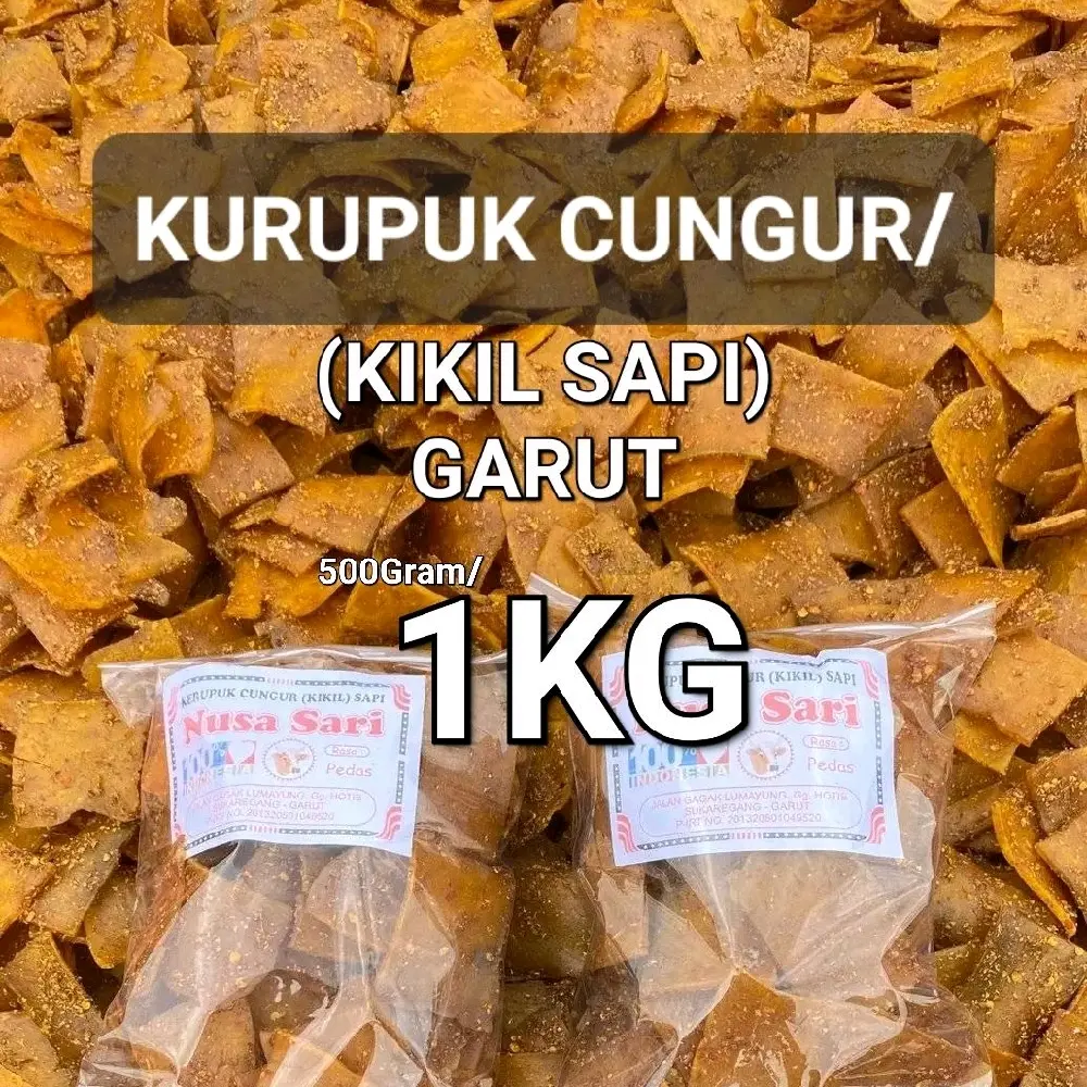 Kurupuk Cungur/Kikil Sapi Mentah Asli Garut 500Gram & 1Kilo Gram Snack Food Goreng Cemilan
