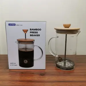Latina Bamboo French Press Coffee Beaker Server Pot 600ml Kopi
