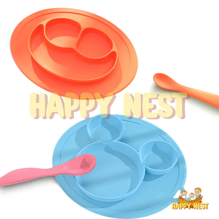 HappyNest Piring Silikon Bayi Anti Pecah Anti Tumpah Anti Slip Sekat 3 BPA Free