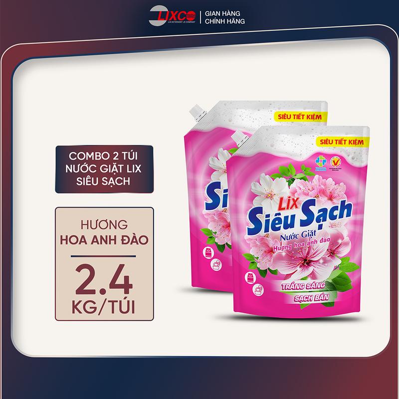  Combo 2 túi nước giặt Lix Làm Sạch Hương Hoa Anh Đào Dung Tích 2.4kg túi 2C-N2503 