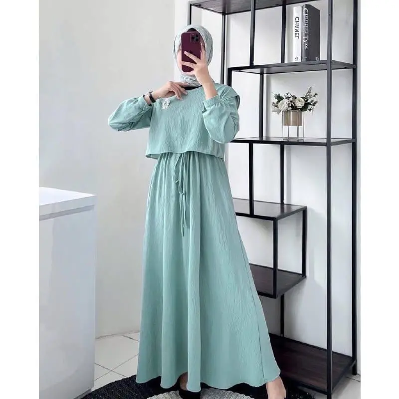 dress shafila/gamis simple/baju muslim wanita bahan cringcle cey airflow kualitas premium