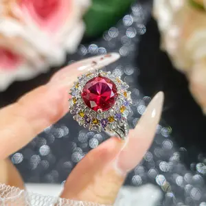 IC12R Cincin terbuka imitasi amethyst dan turmalin merah baru yang laris manis untuk wanita Cincin berlian penuh mode kelas atas Rings