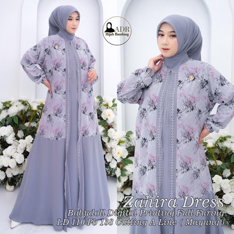 Dress ZahiraGamis BabyDoll Digital Printing Full Furing Busui dan Wudhu Friendly Kerudung SegiEmpat Muslim 0
